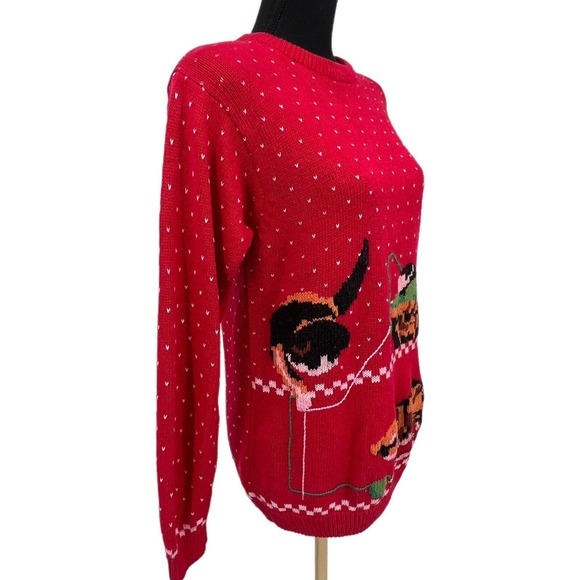 Vintage Pedder Street Red Fair Isle Cat Kitten Knitters Yarn Sweater Small - Picture 3 of 7